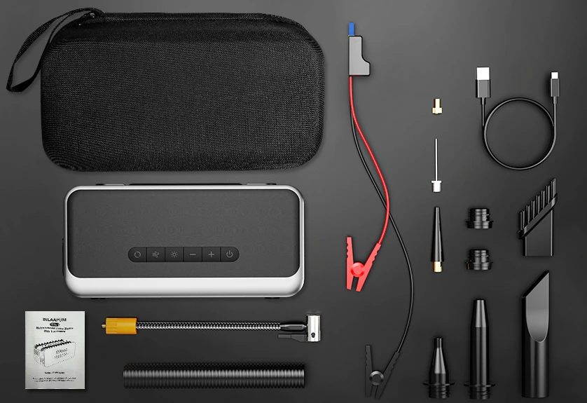 B2 unit with storage case, clamps, charging cable, hoses, nozzles and manual
